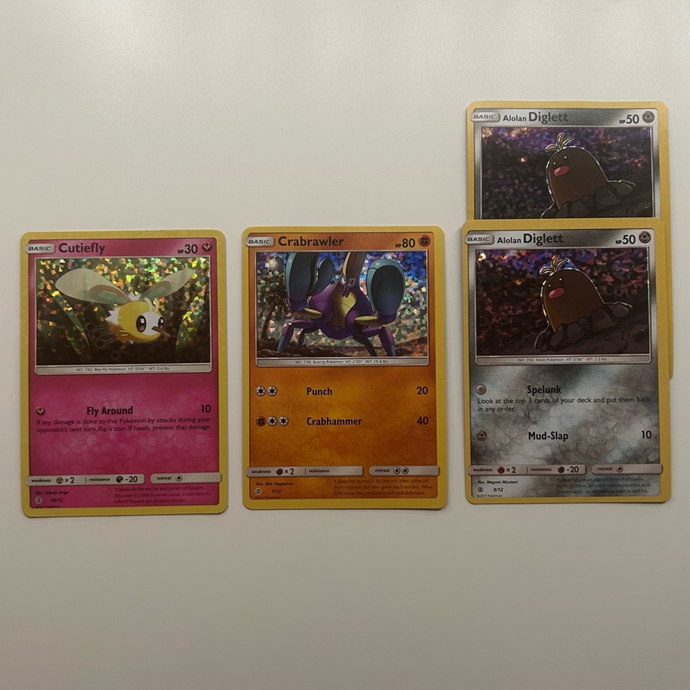 2017 McDonald’s Promos Diglett 9/12 Crabrawler 7/12 Cutiefly 10/12 Pokemon Cards